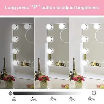 Depuley Makeup Vanity Mirror with Lights, 10X Magnification Hollywood Lighted Mirror with 9 Dimmer Led Bulbs, Plug in Light-up Beauty Mirror, Touch Screen Lighted Table Set Mirror, 360°Rotation(White)