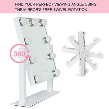 Depuley Makeup Vanity Mirror with Lights, 10X Magnification Hollywood Lighted Mirror with 9 Dimmer Led Bulbs, Plug in Light-up Beauty Mirror, Touch Screen Lighted Table Set Mirror, 360°Rotation(White)