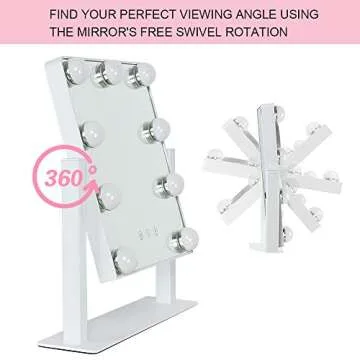 Depuley Makeup Vanity Mirror with Lights, 10X Magnification Hollywood Lighted Mirror with 9 Dimmer Led Bulbs, Plug in Light-up Beauty Mirror, Touch Screen Lighted Table Set Mirror, 360°Rotation(White)