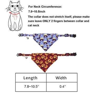ADOGGYGO Halloween Cat Collars Breakaway with Removable Bandana, 2 Pack Adjustable Cat Collar Pumpkin Pattern Cat Bandana Collar for Kittens Cat (Halloween-1)