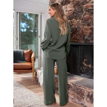 AUTOMET Two Piece Fall Clothes 2023 Fashion Outfits Matching Lounge Wear Linen Wide Leg Palazzo Pants Sets 2 Piece Sweatsuit Tracksuit, Medium, Armygreen