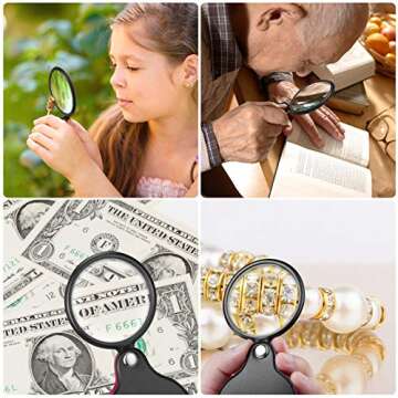 2PCS Upgrade 10X Small Magnifying Glasses for Kids/Seniors - Pocket Magnifier for Reading