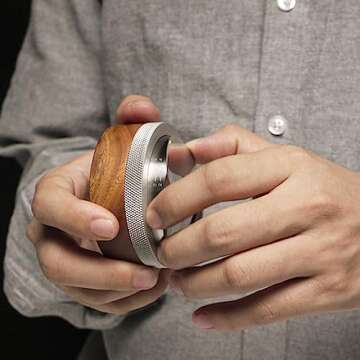 KNODOS 54mm Espresso Distribution Tool Stainless Steel Adjustable Wooden Coffee Distributor Compatib...