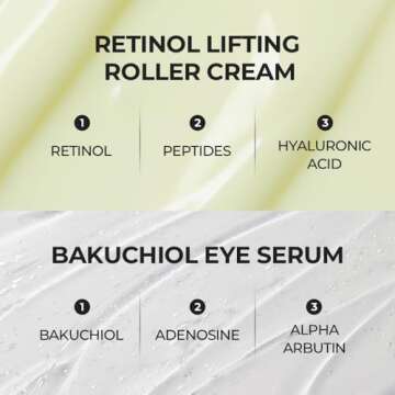 [SKIN&LAB] Anti-aging Rollers Duo Set, includes Bakuchiol Eye and Retinol Lifting Roller, Korean Vegan Skincare Gift Set, Gift for women, Christmas skincare gift set