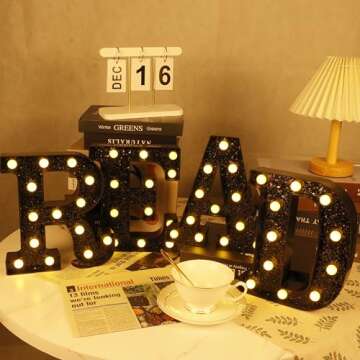 NANXU LED Black Letter Lights 26 Alphabet,Small Black Lighted Letters,Black Light Up Letters,Battery Powered Glitter Alphabet Letter Lights for Night Light Party Table Wall Decor,Black Letter D