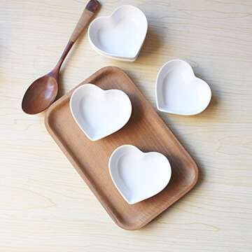 BigNoseDeer Super Cute heart shape Ceramic Sauce Dish,Mini Side Seasoning Dish,Condiment Dishes/Sushi Soy Dipping Bowl,Snack Serving Dishes,Love Porcelain Small Saucer Set(Set of 4) (3.38inch)