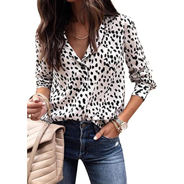 Chic ECOWISH V Neck Leopard Casual Tunic for All Occasions