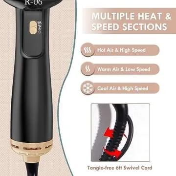 Lopeie Hair Dryer Brush Blow Dryer Brush in One, 4 in 1 Hair Dryer and Styler Volumizer with Oval Barrel, Professional Salon Hot Air Brush for All Hair Types, Gold
