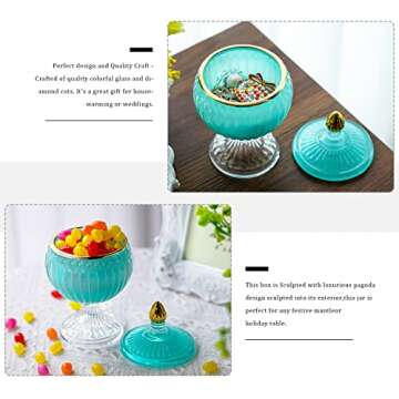 Vintage Glass Jewelry Box Trinket Box,Candy Dish with Lid Glass Decorative Box with Lid,Crystal Apothecary Decor Box, Birthday Gifts For Friends Female (Blue)