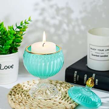 Vintage Glass Jewelry Box Trinket Box,Candy Dish with Lid Glass Decorative Box with Lid,Crystal Apothecary Decor Box, Birthday Gifts For Friends Female (Blue)