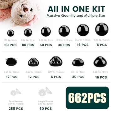 662Pcs Safety Eyes and Noses for Amigurumi, Junreox Preimum Safety Eyes for Crochet Stuffed Animals,...
