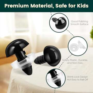 662Pcs Safety Eyes and Noses for Amigurumi, Junreox Preimum Safety Eyes for Crochet Stuffed Animals, 5-14mm Assorted Plastic Crochet Craft Eyes with Washers for Teddy Bear, Dolls, Plushies Toys, Black