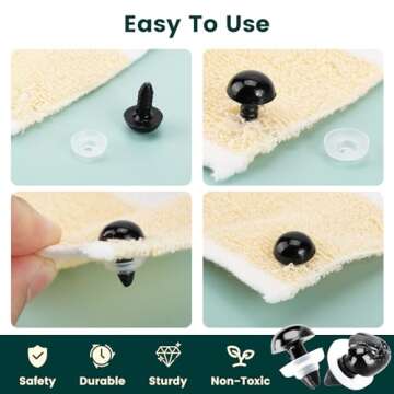 662Pcs Safety Eyes and Noses for Amigurumi, Junreox Preimum Safety Eyes for Crochet Stuffed Animals, 5-14mm Assorted Plastic Crochet Craft Eyes with Washers for Teddy Bear, Dolls, Plushies Toys, Black