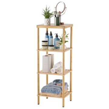 AmazerBath Bamboo Bathroom Shelf - 4-Tier Storage Rack for Home