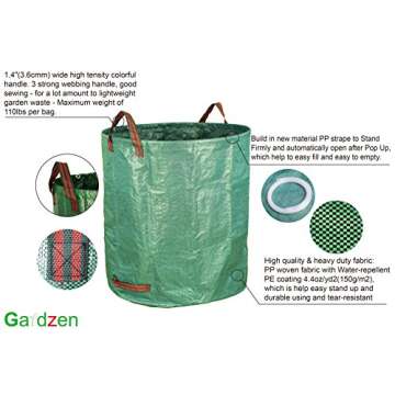 Gardzen 12-Pack 72 Gallon Yard Waste Bags - Reuseable Heavy Duty Gardening Bags, Lawn Pool Garden Leaf Waste Bag