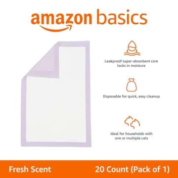 Amazon Basics Cat Litters Pee Pads - 20 Count with Odor Control