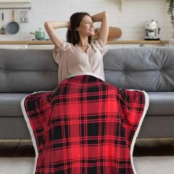 Catalonia Red Plaid Sherpa Throw Blanket for Cozy Comfort