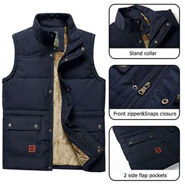 Vcansion Men's Outdoor Casual Stand Collar Thicken Qulited Fleece Jacket Vest Padded Vest Lightweigh...