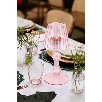 Gurfuy Desk Lamp Shaped Glass Candle Holder - Glass Hurricane Candleholder Crystal Decorative Candle Stand for Table Wedding Dinning Centerpieces Party Supplies Festival Decor Pink