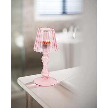 Gurfuy Desk Lamp Shaped Glass Candle Holder - Glass Hurricane Candleholder Crystal Decorative Candle Stand for Table Wedding Dinning Centerpieces Party Supplies Festival Decor Pink