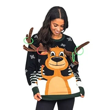 Costume Agent 3D Reindeer Ring Toss Christmas Sweater