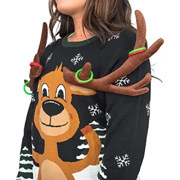 Costume Agent 3D Reindeer Ring Toss Christmas Sweater