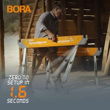 Bora Portamate Speedhorse Sawhorse Pair– Two Pack, Table Stand with Folding Legs, Metal Top for 2x...