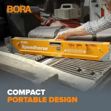 Bora Portamate Speedhorse Sawhorse Pair– Two Pack, Table Stand with Folding Legs, Metal Top for 2x4, Heavy Duty Pro Bench Saw Horse for Woodworking, Carpenters, Contractors, PM-4500T,Orange