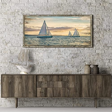 Seascape Framed Ocean Art 48x24 for Coastal Decor