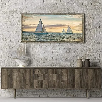 Seascape Framed Ocean Art 48x24 for Coastal Decor