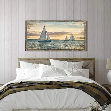 Seascape Framed Ocean Art 48x24 for Coastal Decor