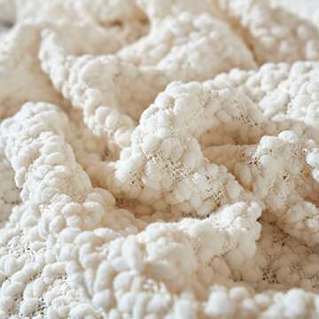 Amélie Home Chunky Soft Fluffy Knit Throw Blankets Textured Mulberry Throw Blanket with Handmade Tassels Woven Luxury Farmhouse Throws for Couch Sofa Bed (Ivory, 50 x 60)