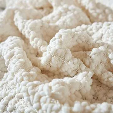 Amélie Home Chunky Soft Fluffy Knit Throw Blankets Textured Mulberry Throw Blanket with Handmade Tassels Woven Luxury Farmhouse Throws for Couch Sofa Bed (Ivory, 50 x 60)