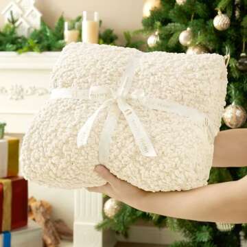 Amélie Home Chunky Soft Fluffy Knit Throw Blankets Textured Mulberry Throw Blanket with Handmade Tassels Woven Luxury Farmhouse Throws for Couch Sofa Bed (Ivory, 50 x 60)