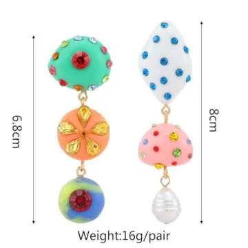 Channel V Asymmetrical Candy Color Rhinestone Earrings Festival Unique Trendy Bridal Statement Boho ...