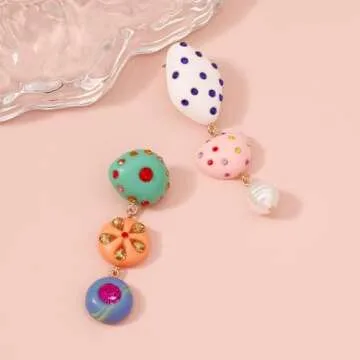 Channel V Asymmetrical Candy Color Rhinestone Earrings Festival Unique Trendy Bridal Statement Boho Vintage Drop Earrings Handmade Big Long Tassel Jewelry Korean Fashion for Women