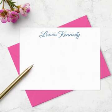 Personalized Stationery Note Cards and Envelopes Set for Women - Custom Name & Colors