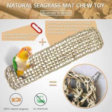 Bird Seagrass Mat 29.5"× 7" Parrot Natural Grass Woven Net Hammock Parakeet Climbing Rope Ladder Ma...