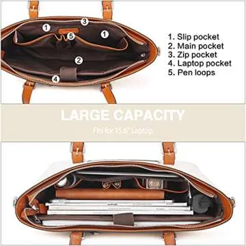 BOSTANTEN Women Leather Laptop Tote Office Shoulder Handbag Vintage Briefcase 15.6 inch Computer Work Purse Beige