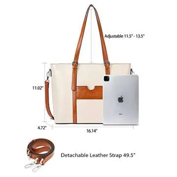 BOSTANTEN Women Leather Laptop Tote Office Shoulder Handbag Vintage Briefcase 15.6 inch Computer Work Purse Beige
