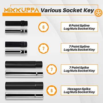 MIKKUPPA Spiked Lug Nuts Key - Durable Auto Socket Tool with 19mm HEX