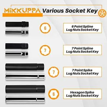 MIKKUPPA Spiked Lug Nuts Key - Durable Auto Socket Tool with 19mm HEX