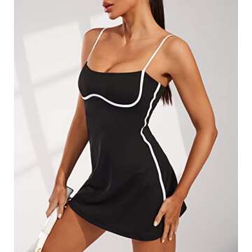 Move With You Womens Workout Tennis Dress with Built-in Bra & Shorts Pockets Sleeveless Exercise Golf Dresses(Black,S1)