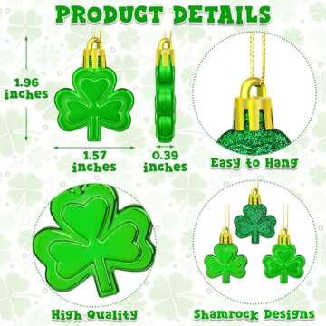 24 PCS St Patricks Day Decorations, Shamrocks Tree Ornaments, 3 Styles Good Luck Clover Hanging Baub...