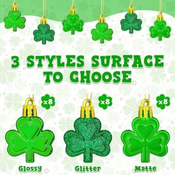 24 PCS St Patricks Day Decorations, Shamrocks Tree Ornaments, 3 Styles Good Luck Clover Hanging Baubles for Tree, Shamrocks Decorations for St Patricks Day Accessories Home Decor Supplies