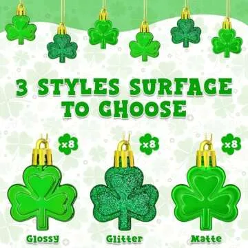 24 PCS St Patricks Day Decorations, Shamrocks Tree Ornaments, 3 Styles Good Luck Clover Hanging Baubles for Tree, Shamrocks Decorations for St Patricks Day Accessories Home Decor Supplies