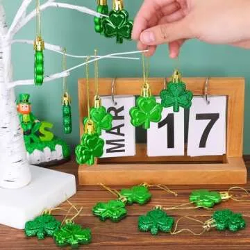 24 PCS St Patricks Day Decorations, Shamrocks Tree Ornaments, 3 Styles Good Luck Clover Hanging Baubles for Tree, Shamrocks Decorations for St Patricks Day Accessories Home Decor Supplies