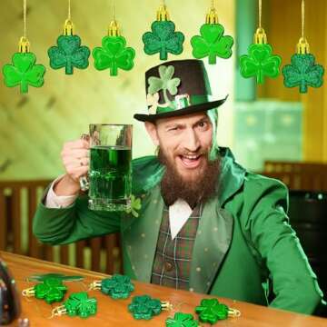 24 PCS St Patricks Day Decorations, Shamrocks Tree Ornaments, 3 Styles Good Luck Clover Hanging Baubles for Tree, Shamrocks Decorations for St Patricks Day Accessories Home Decor Supplies