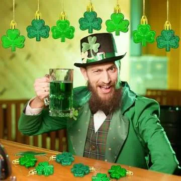 24 PCS St Patricks Day Decorations, Shamrocks Tree Ornaments, 3 Styles Good Luck Clover Hanging Baubles for Tree, Shamrocks Decorations for St Patricks Day Accessories Home Decor Supplies