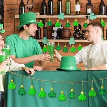 24 PCS St Patricks Day Decorations, Shamrocks Tree Ornaments, 3 Styles Good Luck Clover Hanging Baubles for Tree, Shamrocks Decorations for St Patricks Day Accessories Home Decor Supplies
